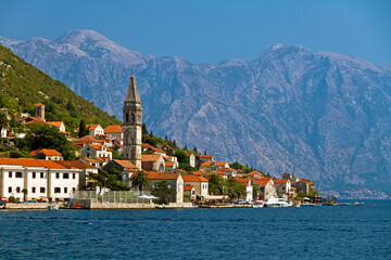 Perast village, next to Kotor, Montenegro viewed from the Adriatic