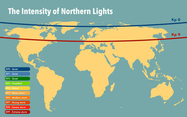 World map of intensity and visibility of Northern Lights