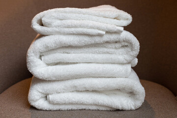 Fototapeta na wymiar Stack of white towels, Bath towel