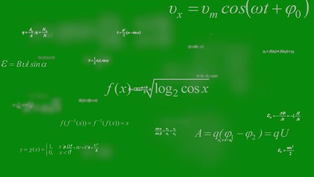 Math equations Background Greenscreen effect Chromakey. Math and physics formulas. Seamless loop. Camera flies through mathematics equations. Calculations and Mathematical analysis. Cognitive process.