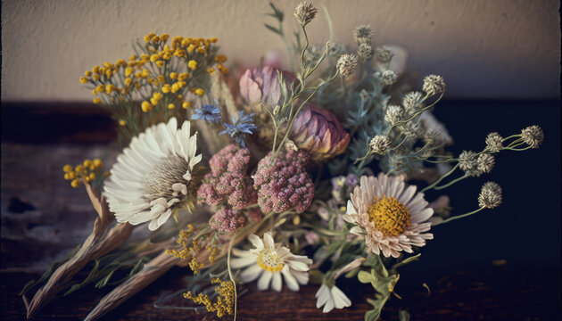 "Bouquet of Wildflowers" - a rustic and natural wallpaper background featuring an image of a diverse and vibrant bouquet of wildflowers