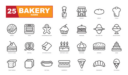 Bakery icon set - outline icon collection