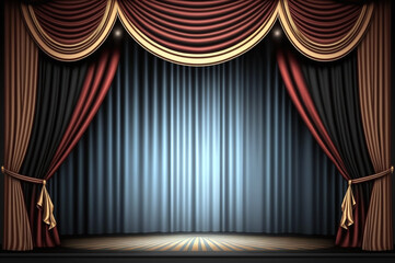 Theater stage with lighted curtains 