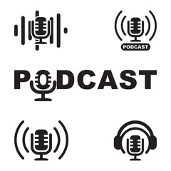 Podcast, microphone logo. Set of podcast logo vectors.