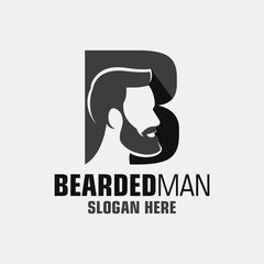 Letter B Bearded Man Logo Design Template Inspiration, Vector Illustration.