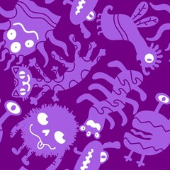 Cartoon monsters seamless emoticons aliens pattern for kids clothes print and wrapping paper and fabrics