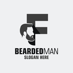 Letter F Bearded Man Logo Design Template Inspiration, Vector Illustration.