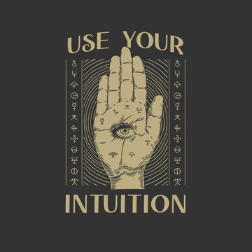HAND DRAWN MAGIC EYE HAND INTUITION WITCH SPELL RUNES WICCAN VINTAGE TSHIRT TEE PRINT FOR APPAREL MERCHANDISE