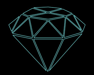 Blue diamond. Drawings for creating a 3d model of a diamond. Diamond on a black background....