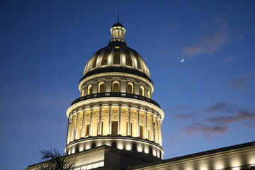 View to dome of Capitolio at night in Havana, Cuba Caribbean