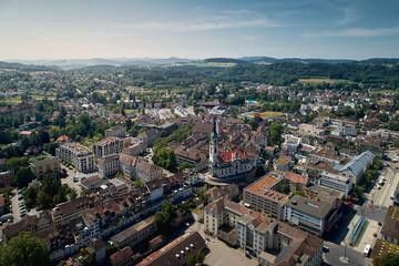 Fototapeta na wymiar Aerial der Stadt Frauenfeld. Hauptstadt des Kantons Thurgau, Schweiz.