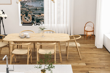 Scandinavian Domestic Dining Room Interior. 3d Rendering