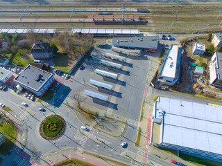 Bus station and train station. People transportation concept, public transport.