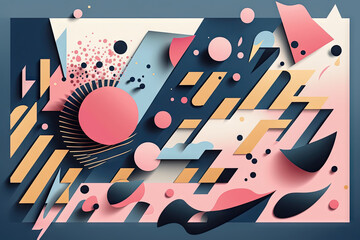 Mid-Century Abstract Vector Pattern with Blue and Pink Memphis Background - Generative AI