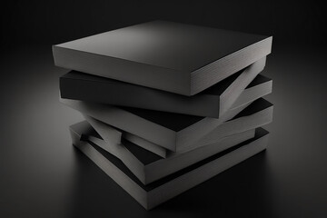 stack of unopened pizza boxes black on a black background