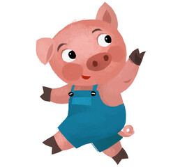 cartoon scene with farmer funnt pig rancher isolated illustration for children