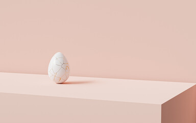 Easter egg decorated with gold texture, beige background, realistic 3d render