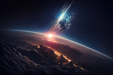 Meteors and meteor showers hitting Earth. Generative AI.