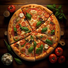 Pizza grande de vários sabores criada por IA - obrazy, fototapety, plakaty