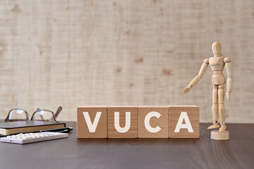 There is wood cube with the word VUCA. It is eye-catching image.