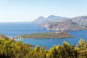 Fototapeta na wymiar Seascapes of The Vulcano Island (Aeolian Islands) in Lipari, Messina Province, Sicily, Italy.