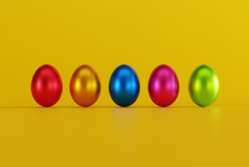 Different colored eggs, Easter eggs. Easter concept and holiday traditions. 3D render, 3D illustration.
