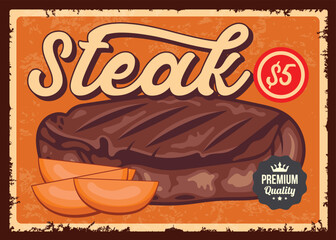 Beef steak vintage signpost retro poster vector template
