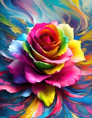 Fototapeta na wymiar Milti-colored Rose on Swirl colorful background