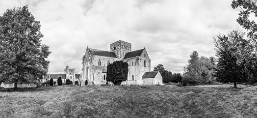 Saint Faith's Parish Hall church in Winchester, Hampshire, England, UK in black and white
