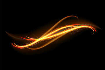 Golden glowing shiny lines effect. Luminous white lines of speed. Light glowing effect. Abstract motion lines. Light trail wave, fire path trace line and incandescence curve twirl