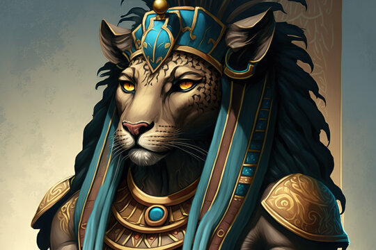 Sekhmet, the Egyptian deity with a lion's head. Generative AI
