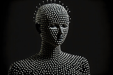 Portrait of punk in spikes and leather clothes created with generative AI technology