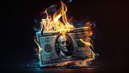 Burning money USD Dollar created with generative ai technology