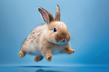 bunny jumping on blue background IA