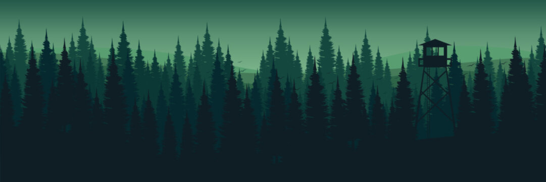 abstract panorama of forest silhouette landscape vector illustration good for wallpaper, background, backdrop, adventure, tourism, and banner © fahr_zal