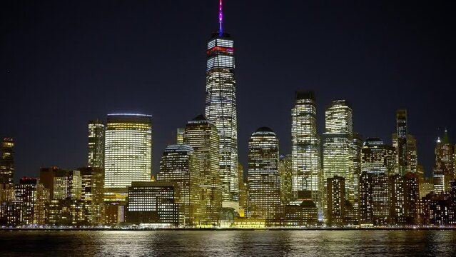 The modern office skycrapers of Downtown Manhattan at night - travel photography