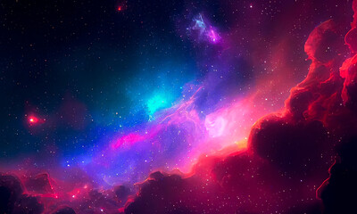 A colorful galaxy with a blue and purple background