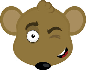 vector illustration face of a cartoon mouse with a cheerful expression and winking eye