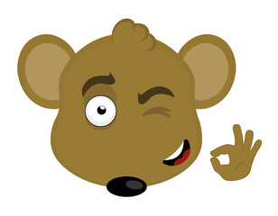 vector illustration face of a cartoon mouse with a cheerful expression, winking and making a gesture with his hand of ok or perfect