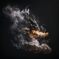 Fototapeta premium Dragon in smoke. Smoke and Fire. Dragon with smoke on a dark background. Dragon spewing fire. Generative AI.