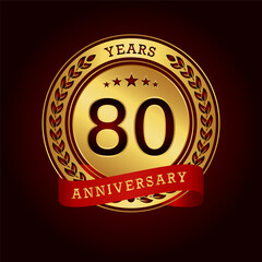 80 years anniversary. Anniversary template design concept with gold and red ribbon , design for event, invitation card, greeting card, banner, poster, flyer, book cover and print. Vector Eps10