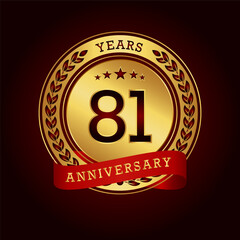 81 years anniversary. Anniversary template design concept with gold and red ribbon , design for event, invitation card, greeting card, banner, poster, flyer, book cover and print. Vector Eps10