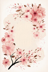 Spring card mockup with cherry blossom on white background and space. AI Generative