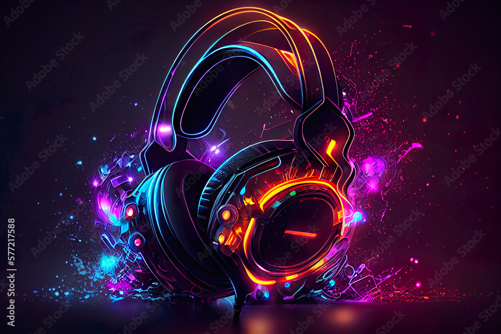 Wall mural concept of a gaming gear headset, headphone, colorful