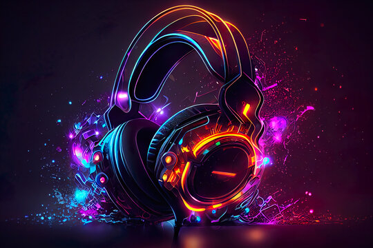 concept of a gaming gear headset, headphone, colorful