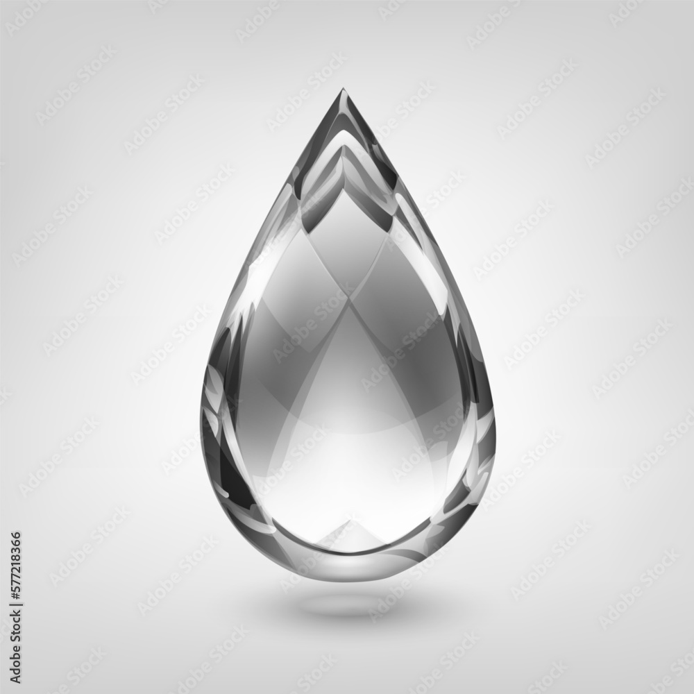 Poster one big crystal drop in gray color with glares and shadow