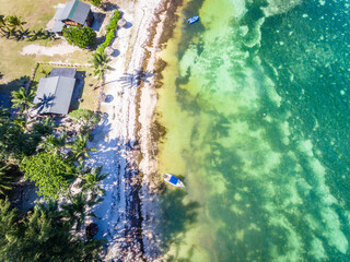 An aerial view on Anse Papaie near giant tortoise sanctuary on the small Curieuse island, Seychelles	