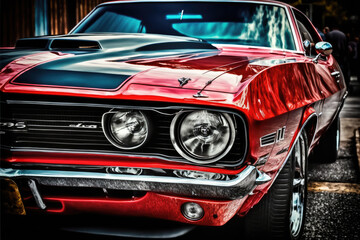 Plakat Vintage red American car close up made with generative ai