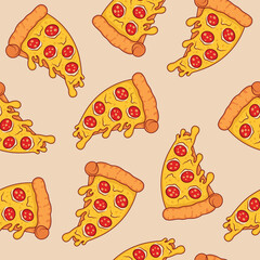 seamless pattern with a piece of pizza. bright cartoon pattern with pizza. vector illustration of pizza with sausage and cheese