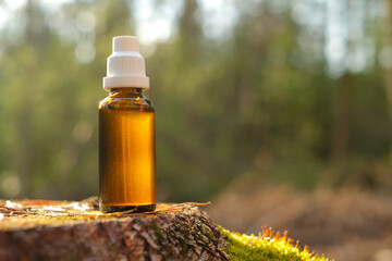 natural pharmacy.homeopathic remedies. Alternative medicine.Herbal tincture in a glass bottle on a...